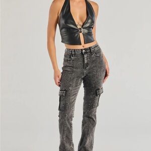 Windsor High Rise acid washed Cargo Jeans medium